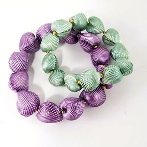 Set 2 Purple & Green Shell Bracelets - Genuine Shells - Lee Sands Jewelry + Box